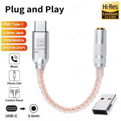 Adaptador de Audio USB tipo C a 3,5mm Chip CX31993 32b/384kHz DAC amplificador de auriculares HiFi IEM AMP decodificador de Audio para PC Smartphone