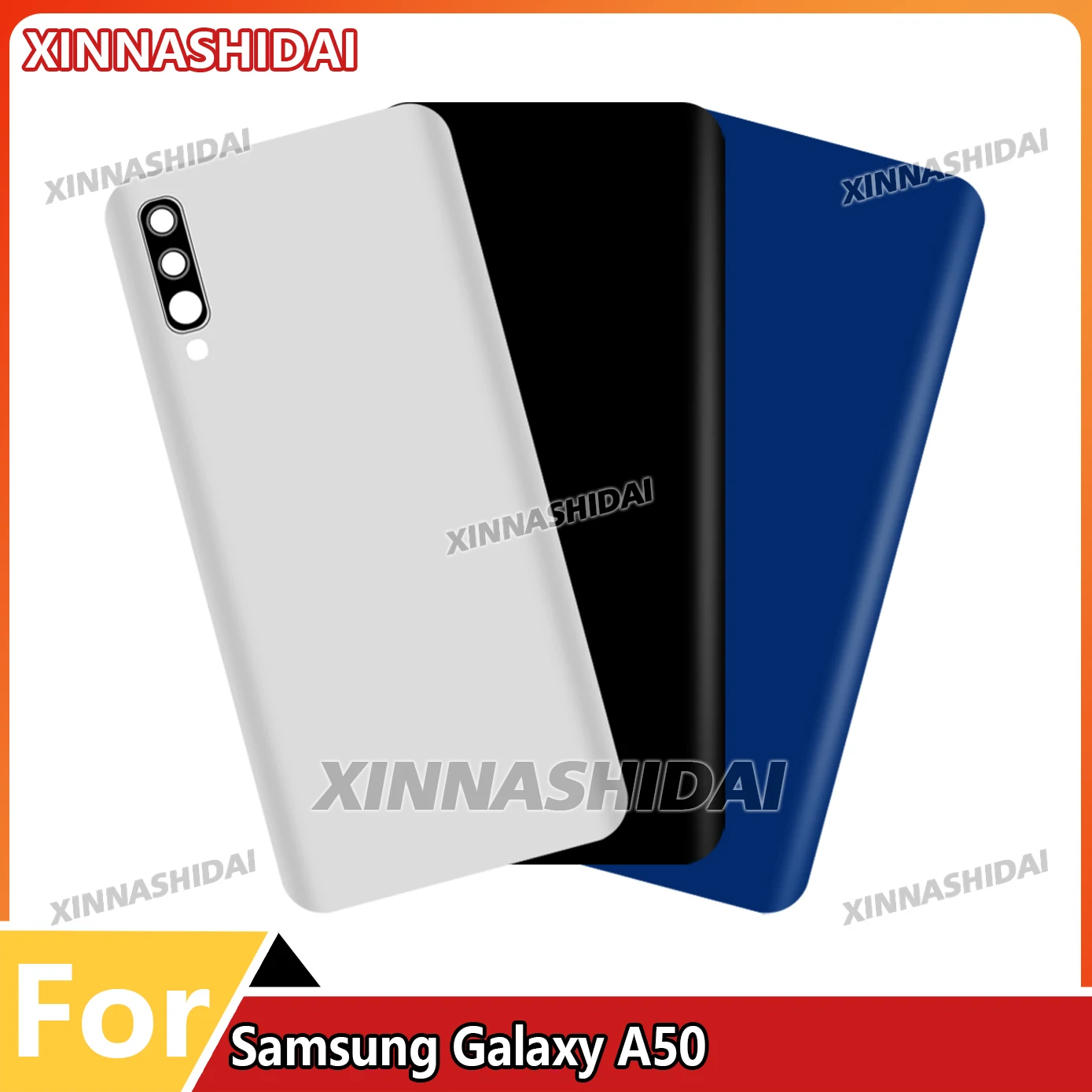 Para Samsung Galaxy A50 cubierta trasera de batería de vidrio reparación reemplazar la carcasa trasera de la puerta + carcasa de lente de la cámara