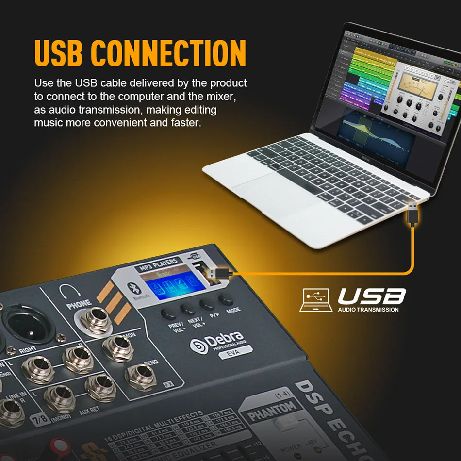 Debra Audio EVA 6/8/12 canales mezclador de Audio Dj Consoler con 48V Phantom Power USB Bluetooth para grabación de escenario - imagen 4
