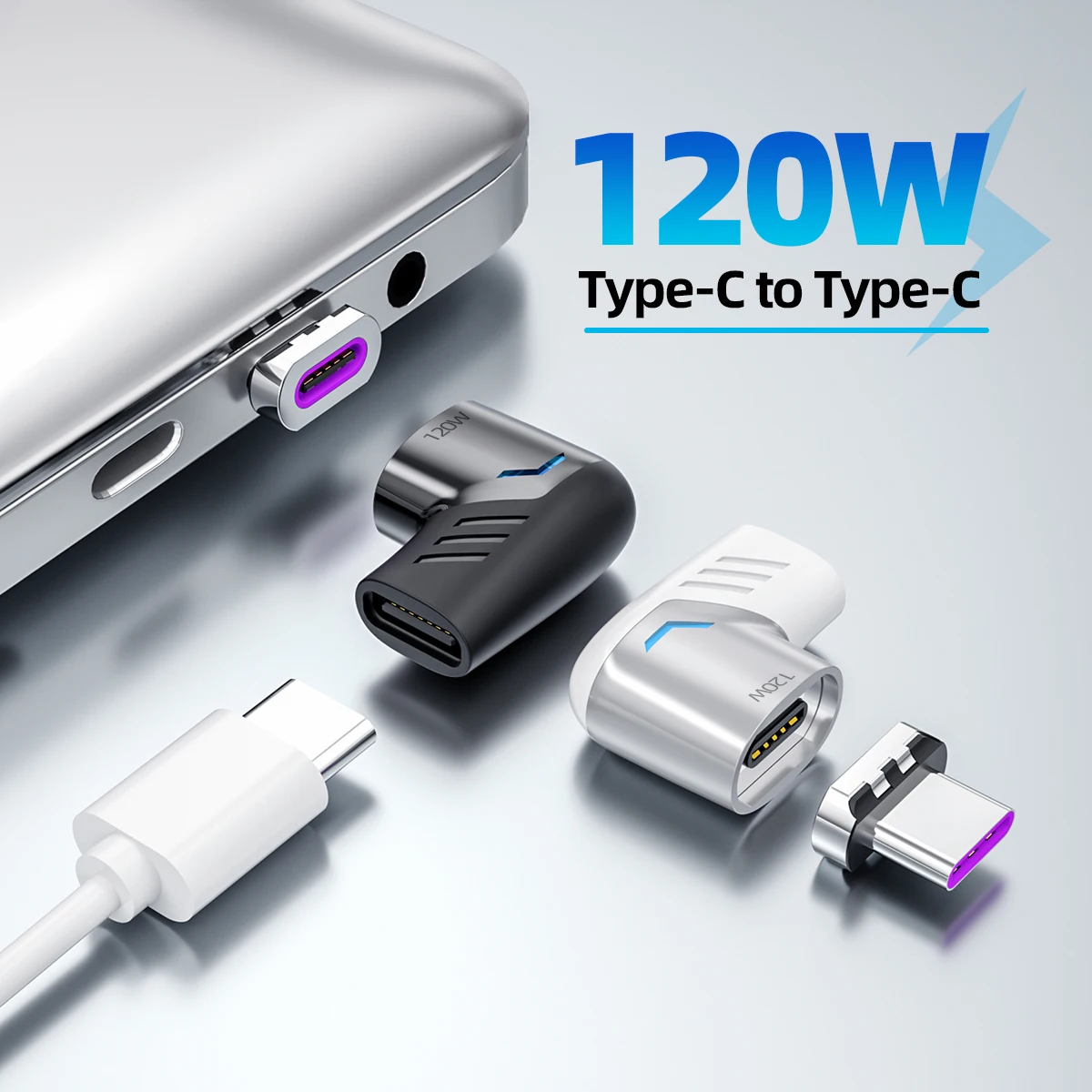 Adaptador magnético Usb C a tipo C de carga rápida, convertidor magnético Usb tipo C, Cable magnético, conector Usbc de ángulo recto, 120W