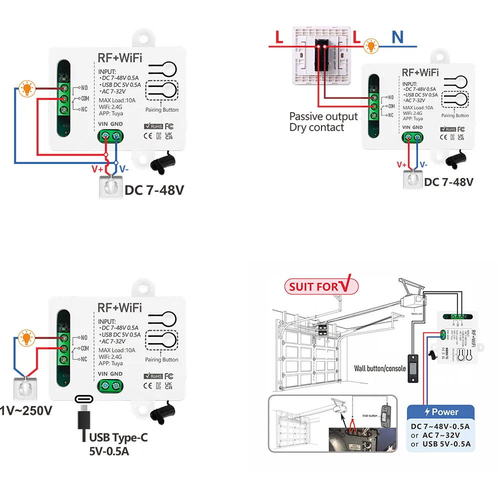 Módulo de interruptor inteligente Tuya Wifi AC DC 7V 12V 24V 48V USB 5V RF 433mhz Control remoto relé de 1/2 canales para Alexa Google Home - imagen 5