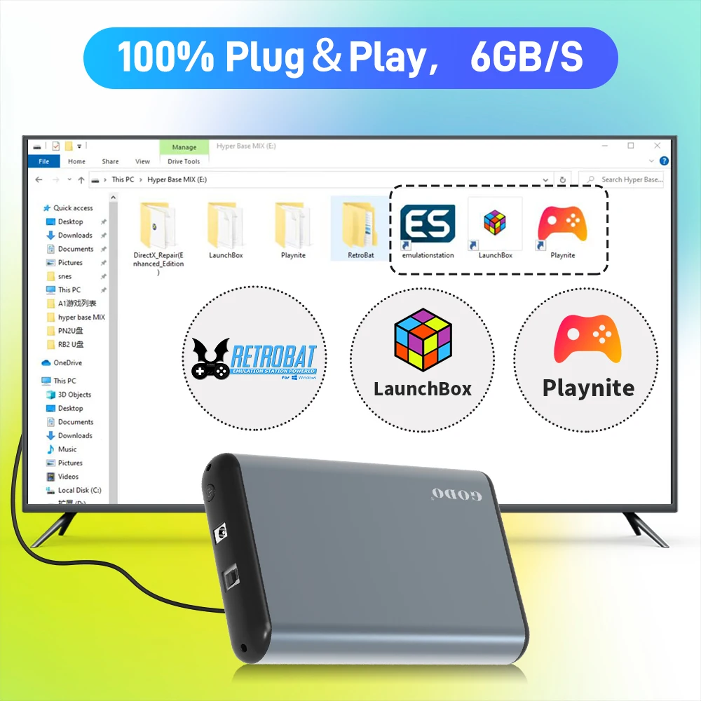 Hyper Base MIX 6T Gaming HDD Retrobat&Playnite&Launchbox para PS5/PS4/PS3/XBOX/Switch/emuladores DC 65000+AAA/3D/juegos de vídeo Retro - imagen 2