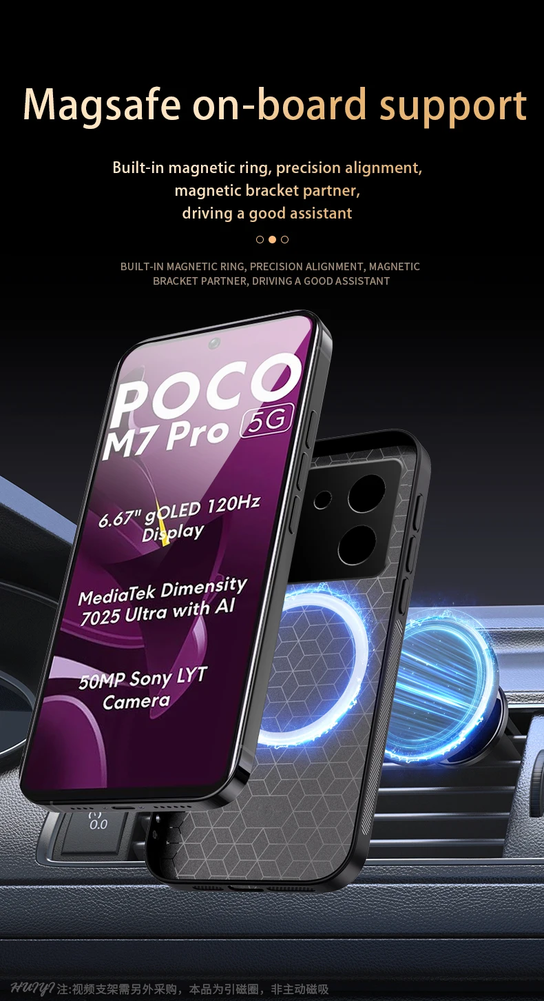 Funda Magsafe de cuero para Xiaomi Poco M7 pro 5G, soporte magnético para coche, funda dura de silicona con carga inalámbrica para teléfono, carcasa PocoM7pro - imagen 3