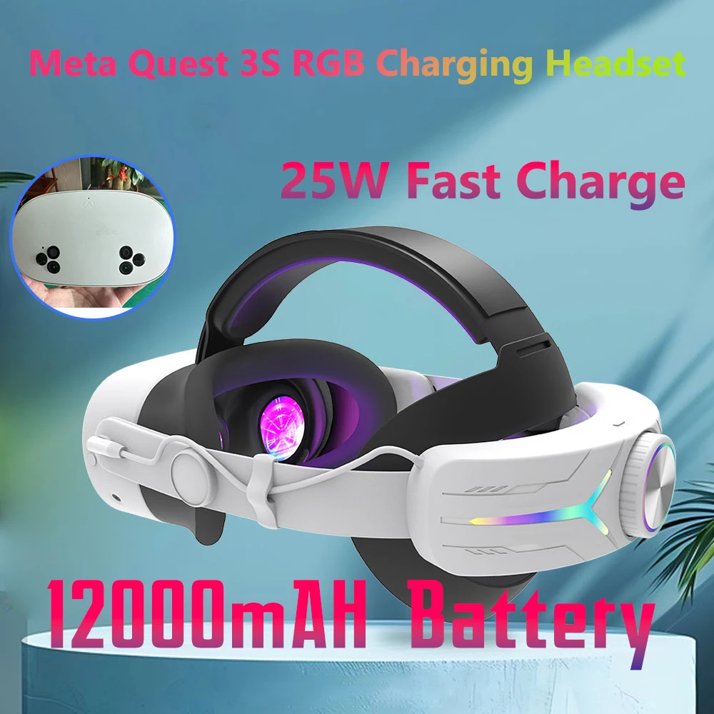 Paquete de batería de 12000mAh correa para la cabeza para Meta Quest 3s VR accesorios 2024 Oculus Quest 3 S RGB Eilte Halo diadema 25W carga rápida