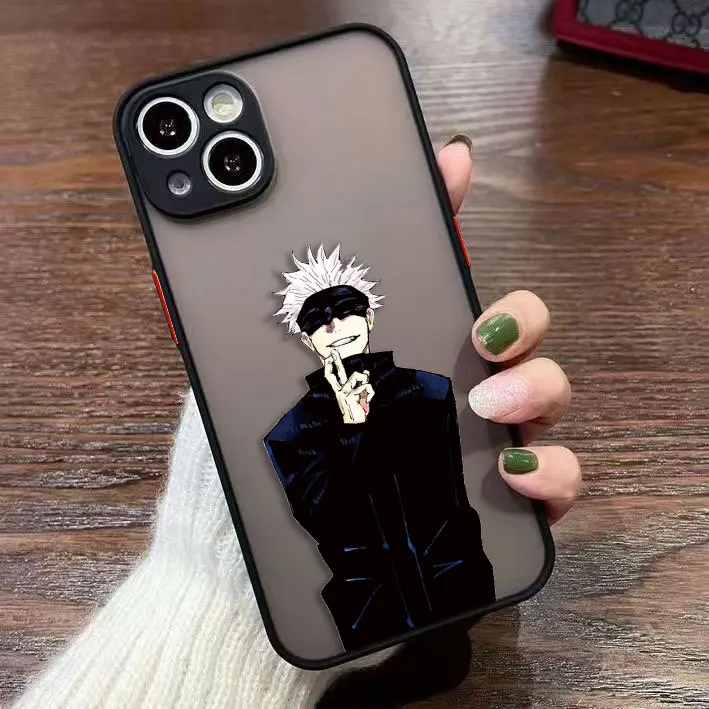 Funda de teléfono mate Jujutsu Kaisen negra de cómics para iPhone Apple 16 16E 15 11 12 13 14 Pro Max Mini SE 8 7 Plus TPU carcasa DIY - imagen 4