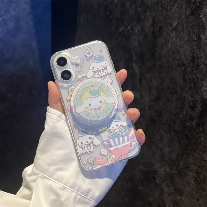 Hello Kitty Cinnamoroll soporte magnético Magsafe funda de carga inalámbrica para iPhone 16 15 14 13 12 11 Pro Max Plus Mini 7 8 X cubierta - imagen 3