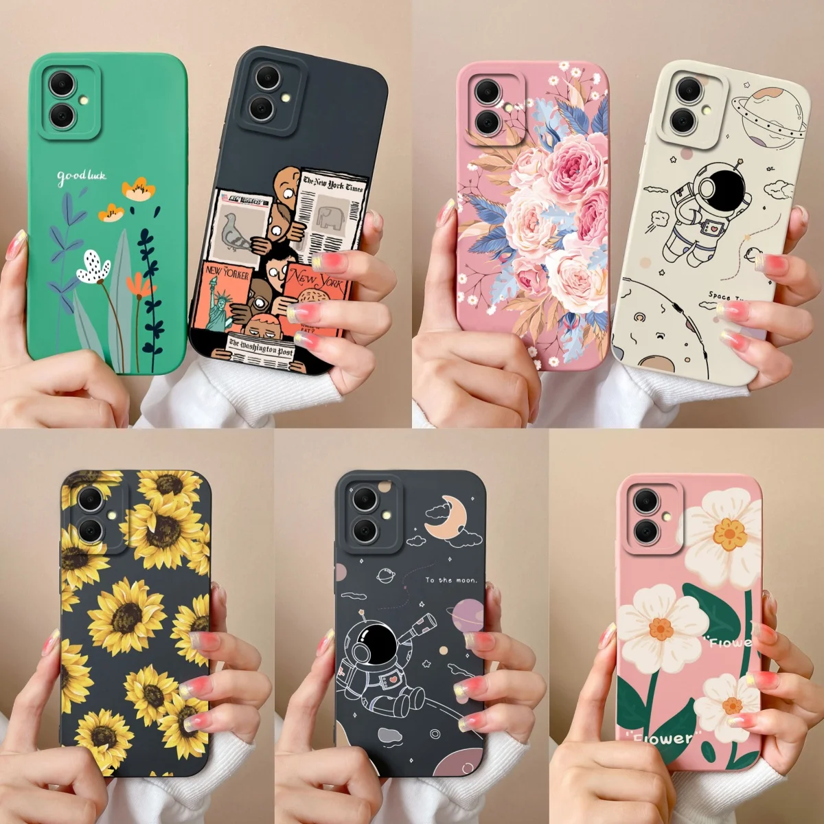 Funda para Samsung A06 plantas de flores parachoques de silicona líquida suave y liso para Galaxy A06 fundas de teléfono protección de lente contraportada Capa