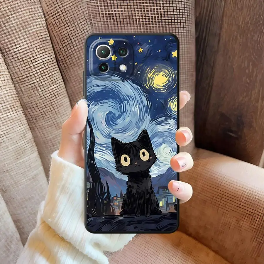 Funda de gato cielo estrellado para Xiaomi Mi 11 12 13 Lite 10T 11T 12T Pro 13 14 15 Pro 12X funda de teléfono suave negra - imagen 3