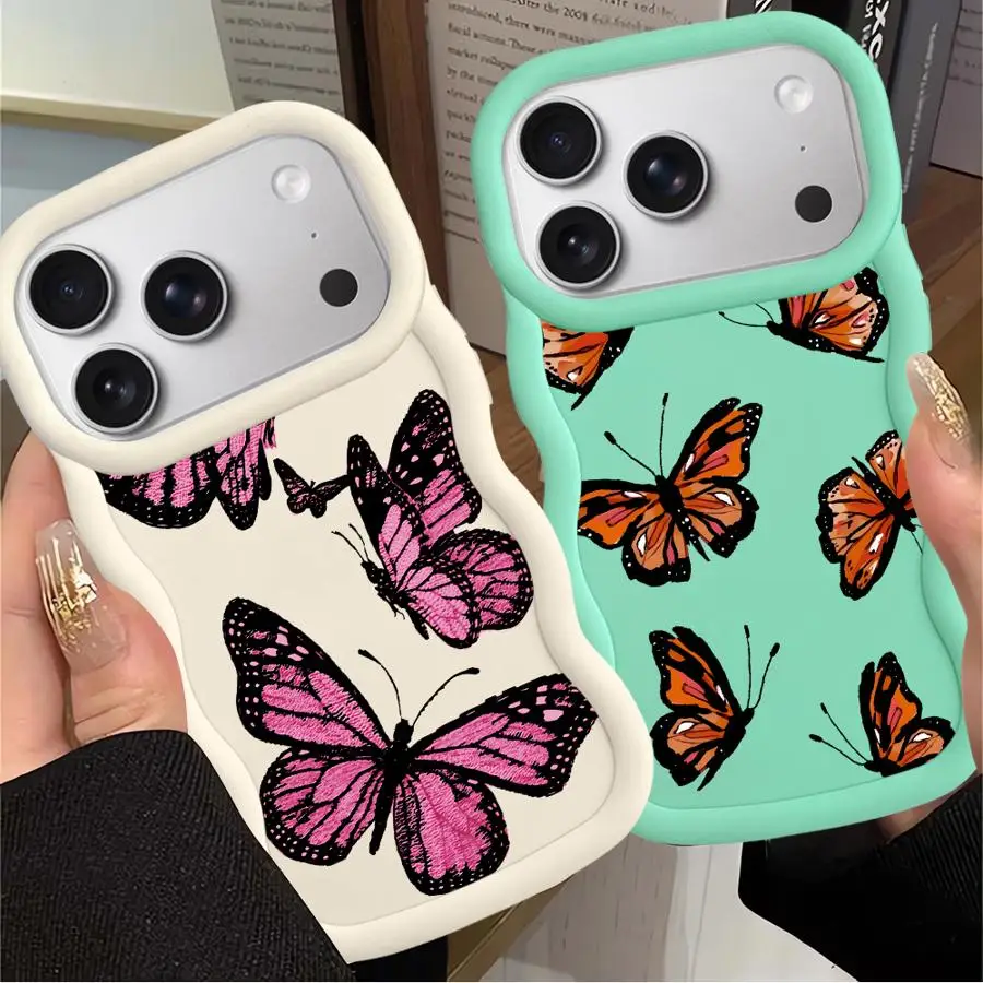 Funda para iPhone 12 XR 14 16 Pro Max 15 Plus 17 Air 13 8 11 Funda de teléfono suave Mariposa de dibujos animados