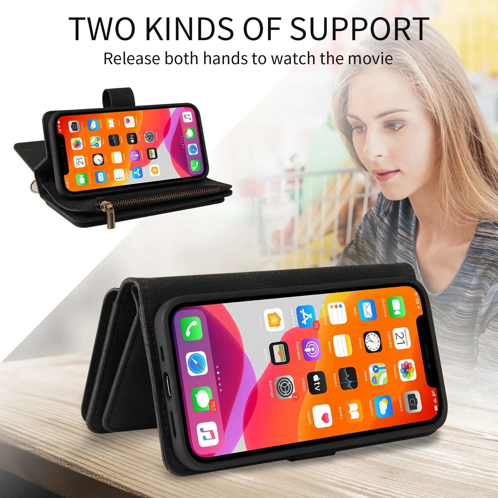 OPPO Realme Funda cuero con cremallera y ranuras para tarjetas - imagen 5