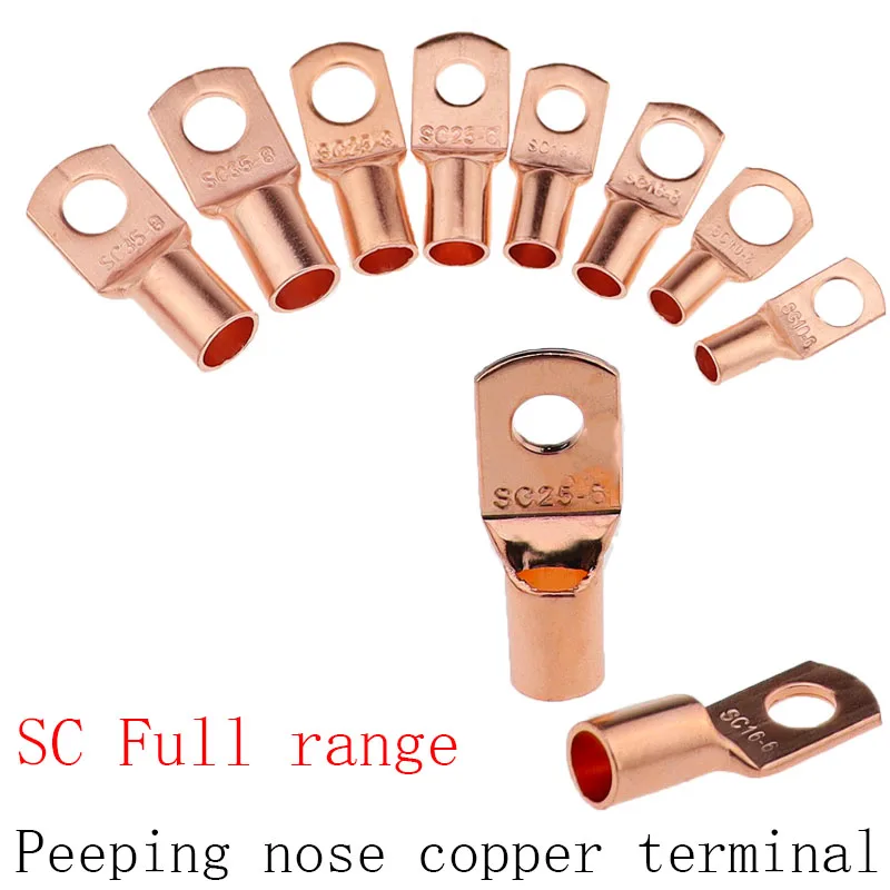 10/25/50 Uds SC tipo Terminal de punta de Cable SC6 SC10 SC16 SC25 AC35 bloque de cobre desnudo agujero de terminales 6mm 8mm 10mm conector de Cable de engarzado - imagen 4