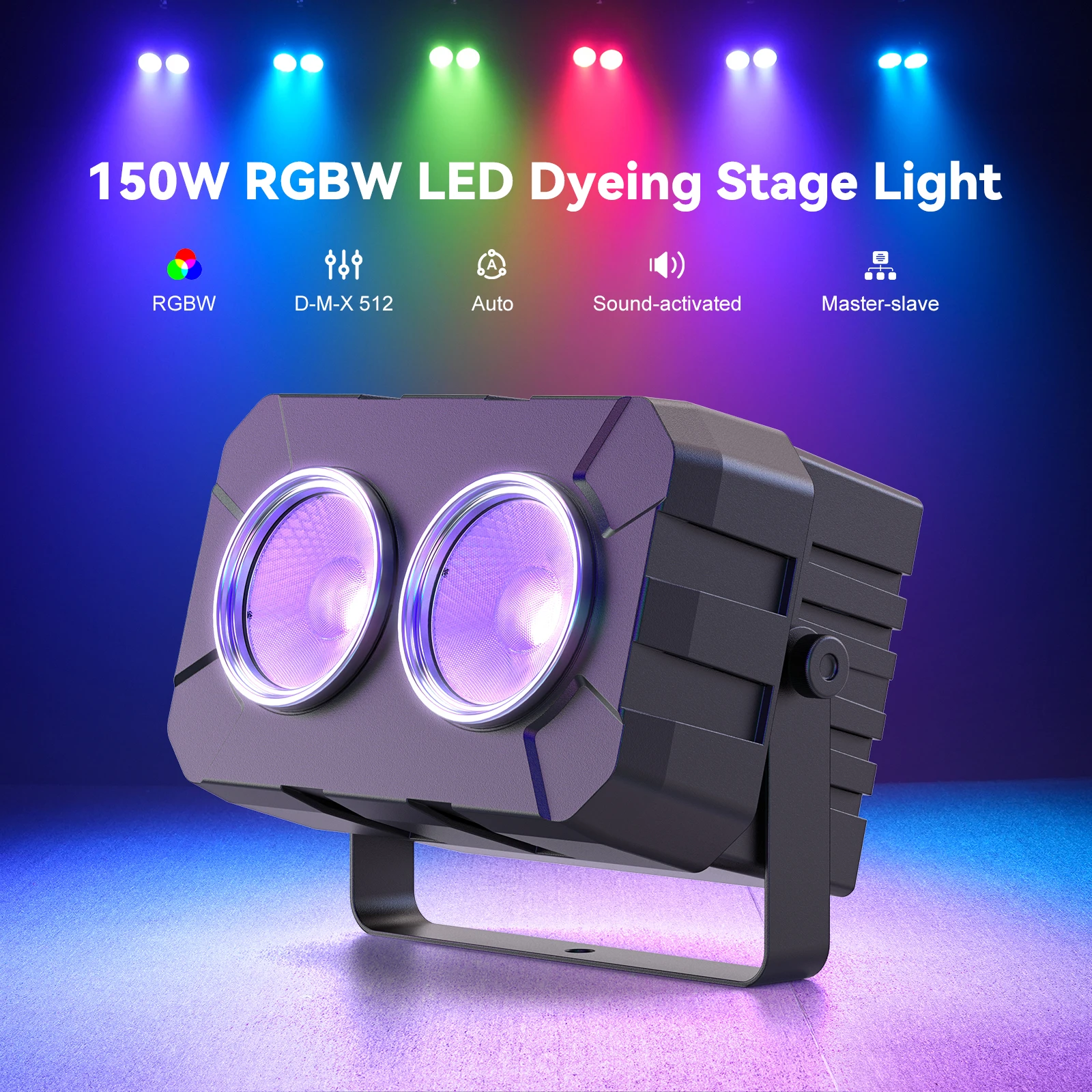 U'King 4 Uds RGBW COB luces LED de teñido Par luces elevadoras de 2 ojos DMX512 luces de escenario activadas por sonido para eventos fiesta boda Club Bar - imagen 3
