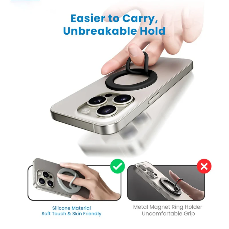 Soporte magnético de silicona de doble cara para anillo de dedo de teléfono Magsafe IPhone soporte magnético para coche soporte de agarre de bucle seguro Mac - imagen 3