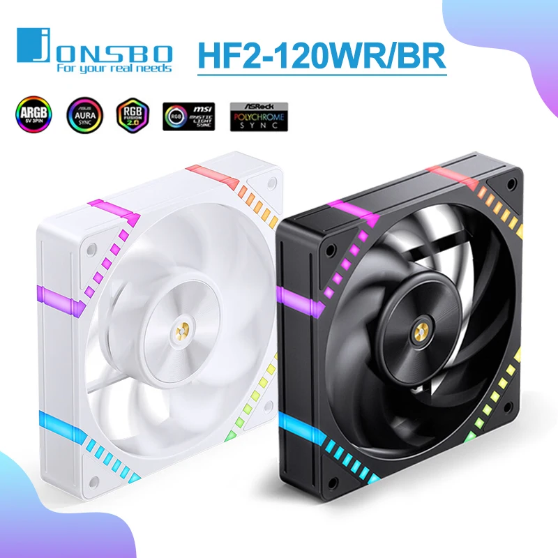Jonsbo HF2-120WR ventilador para chasis de computadora ventilador con cubierta de rendimiento de 120mm 5V 3PIN ARGB 4 pines PWM HF2-120BR ventilador de refrigeración de CPU 800-2200RPM
