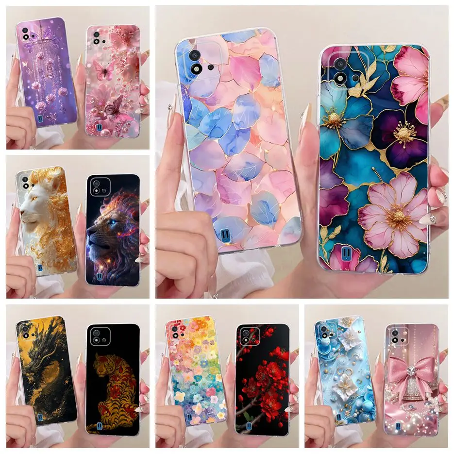 Para Realme C11 2021 funda RMX3231 flores coloridas cubierta pintada funda de teléfono de silicona suave para Realme C20 C 11 RealmeC11 2021 bolsas