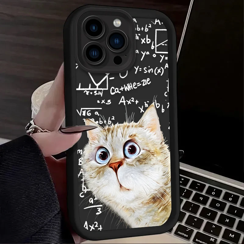 Funda de teléfono con diseño de gato sorpresa para iPhone 17 Air 16 16E 15 14 13 12 11 Pro Max X XS X S Max XR SE 2020 SE4 7 8 funda de silicona