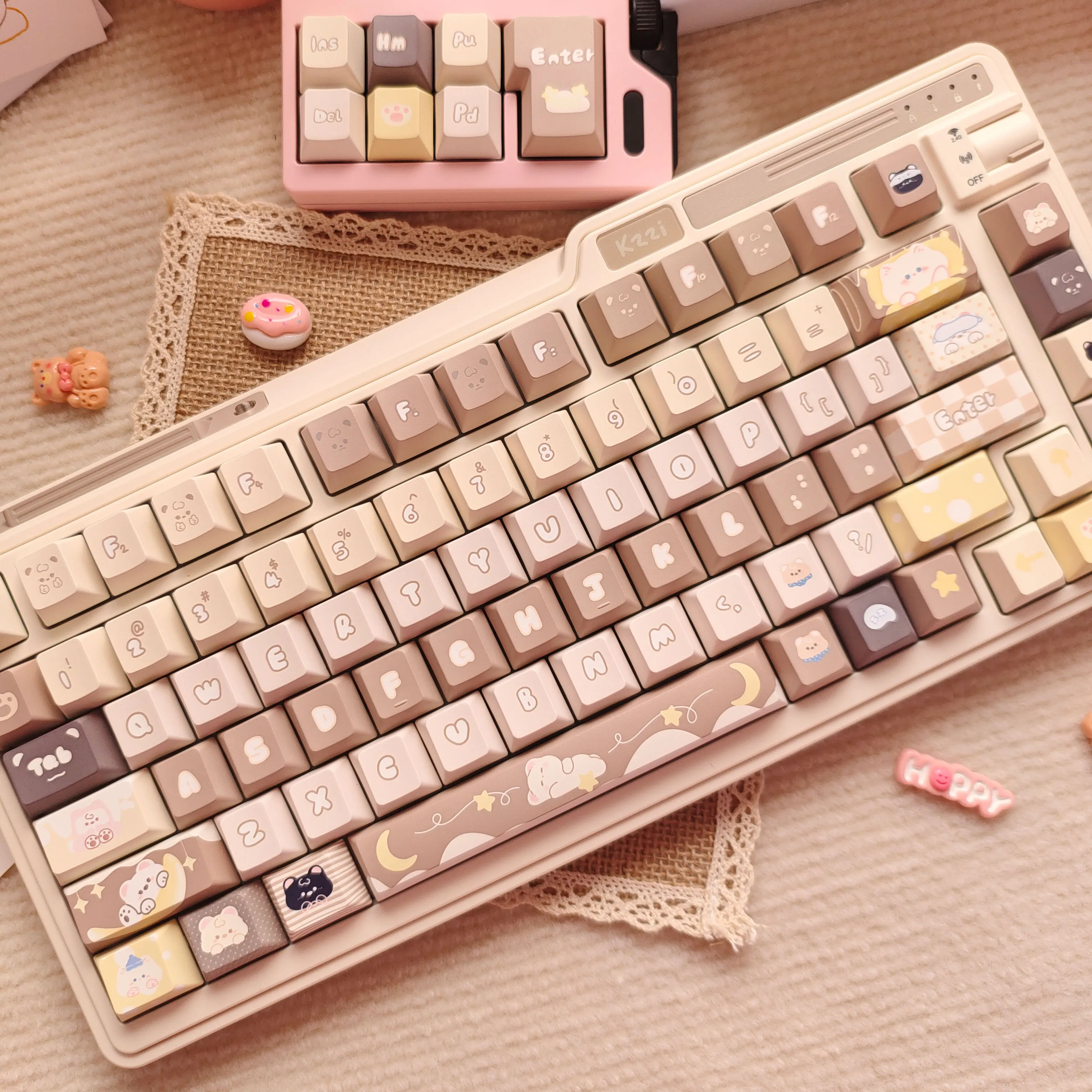 Teclas de Color café con leche, perfil Cherry/QX3, sublimación térmica PBT, elemento de estrella y Luna, teclas de oso bonito para teclado mecánico - imagen 3