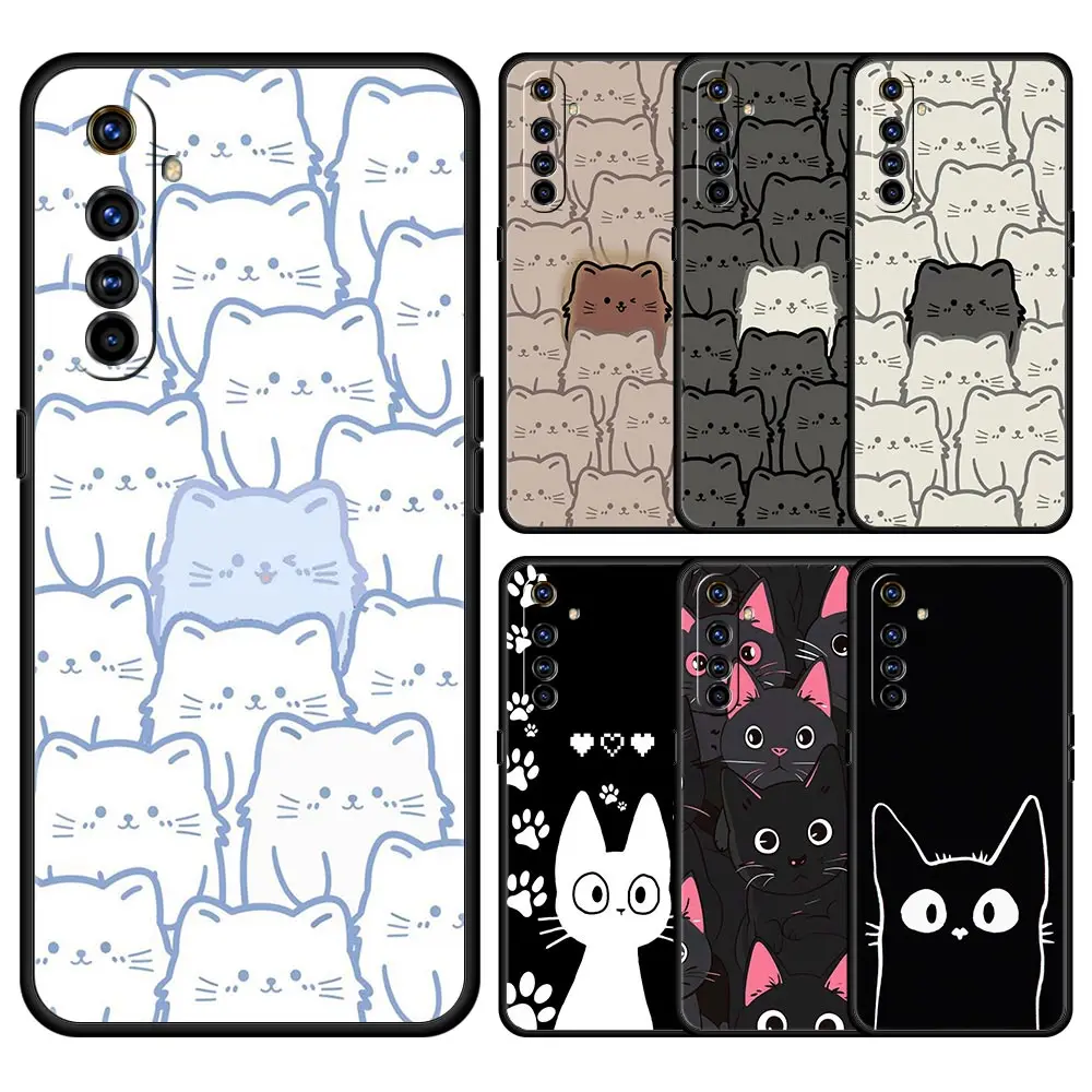 Lindo gato negro de dibujos animados para Realme GT Neo 2 3 3T 5 funda de teléfono 12 11 5G 10 9 8 5G 7 6 GT5 GT3 GT2 Pro C21 C11 C25 C35
