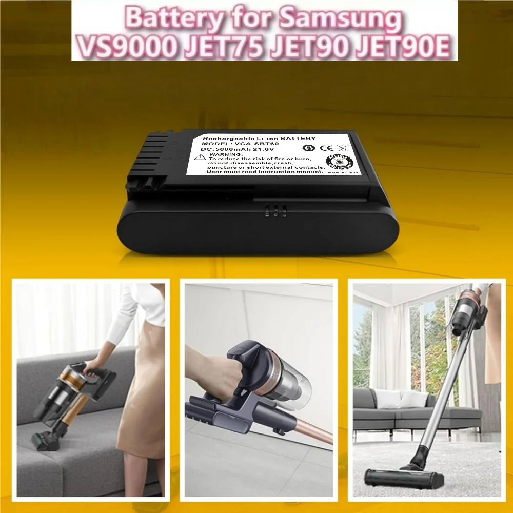 Batería de aspiradora de iones de litio de 21,6 V y 5000 mAh VCA-SBT90 para Samsung serie JET75/JET90 (mascotas/completa/multi). - imagen 2