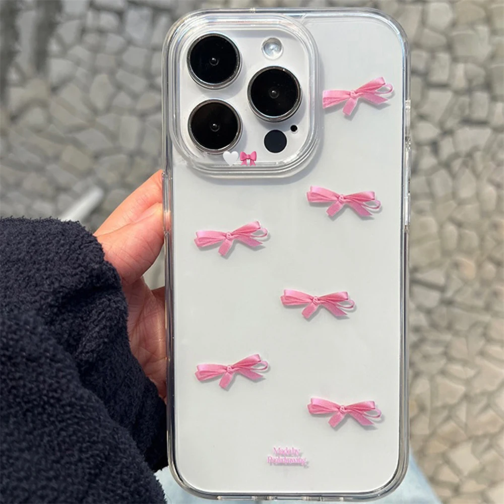 Funda transparente con bonito lazo rosa coreano para Samsung A73 A72 A71 A55 A52 A51 A50 A35 A33 A32 A31 A30 A24 A23 A22 A13 A12 A05 5G - imagen 2