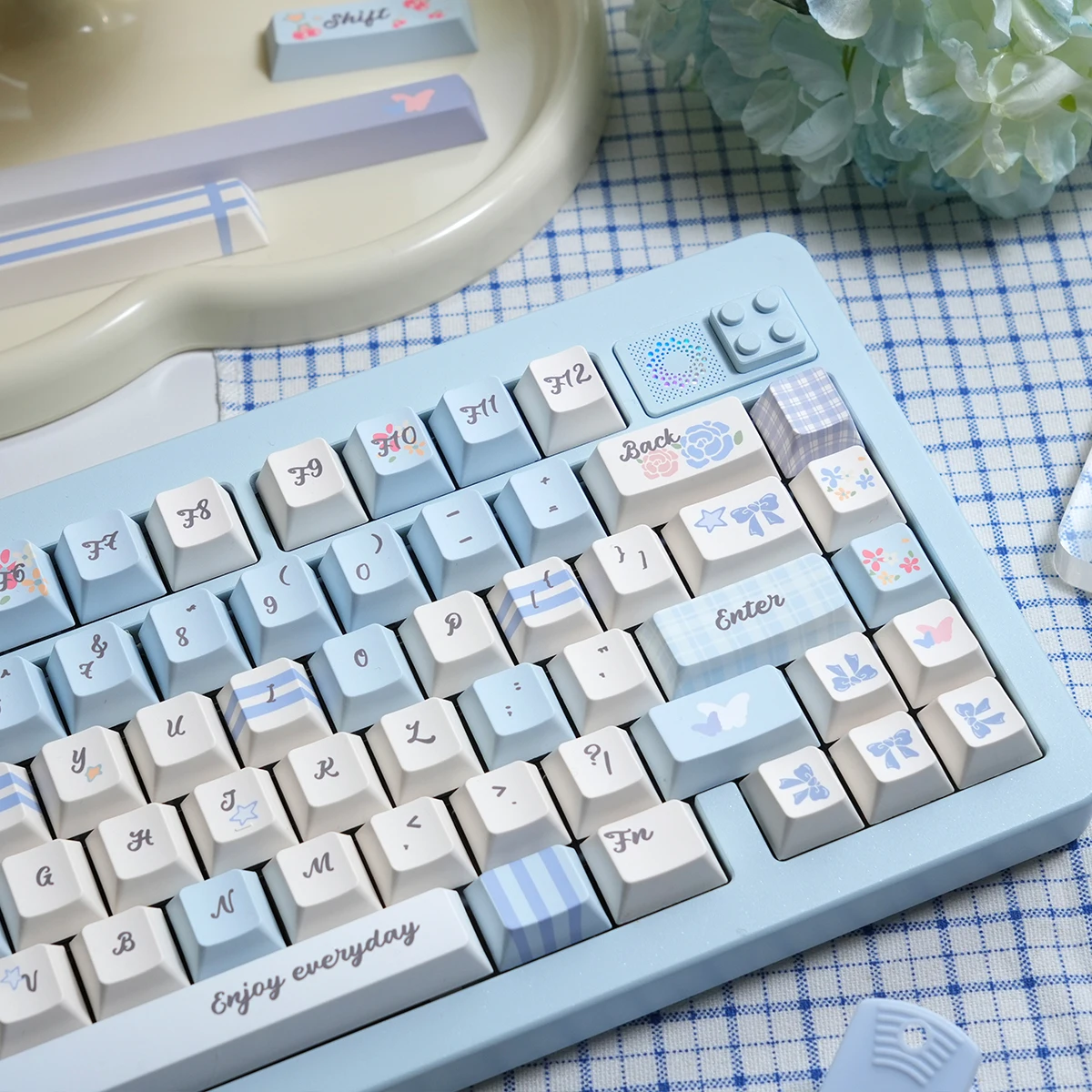 Teclas de jardín a cuadros azules/rosas, sublimación Pbt Moa Cherry para Aula F75/F99 2,25/2,75U, teclas de diseño Alice Iso - imagen 5