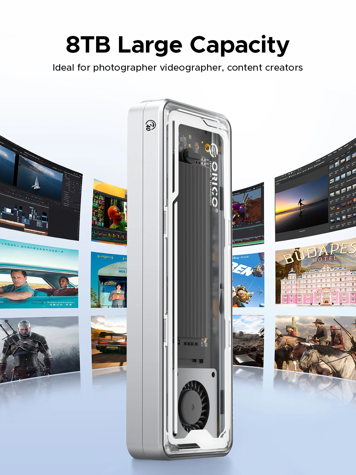 ORICO 40Gbps USB4 M.2 SSD Caja 8TB con ventilador de refrigeración PCIe4.0 NVME Caja de aluminio Compatible con Thunderbolt 3/4 para Mac - imagen 3
