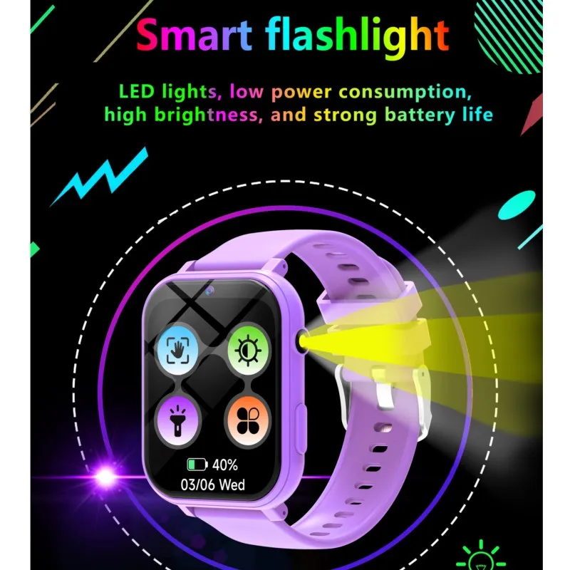 Reloj inteligente para niños, 18 juegos, cámara HD de 1,83 pulgadas, pasos, linterna, monitoreo del sueño, despertador, reloj inteligente, regalos para niños y niñas - imagen 5