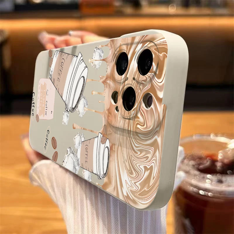 Funda de café con forma de cubo de hielo de sensación superior para iPhone 11 12 13 14 15 Pro Max XS X XR 7 8 Plus 15 cubierta de parachoques de silicona suave a prueba de golpes - imagen 2