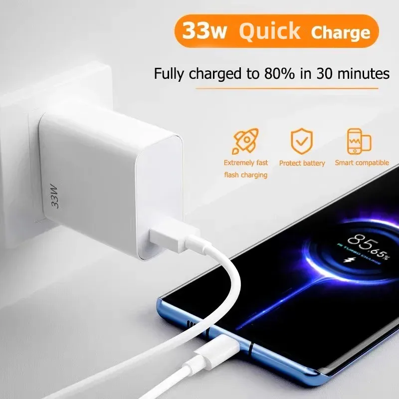 Cargador USB de 33W, adaptador de corriente para teléfono móvil de carga rápida para Xiaomi Huawei 6A, Cable USB tipo C QC 3,0, juego de cables de datos de cargador rápido - imagen 4