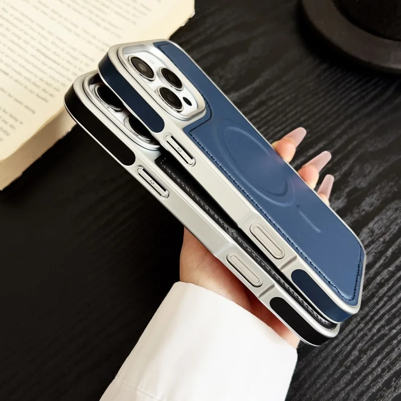 Funda de teléfono de cuero de alta calidad con revestimiento de lujo para iPhone 16 15 14 Plus 13 Pro Max Magsafe carga inalámbrica cubierta de parachoques a prueba de golpes - imagen 5