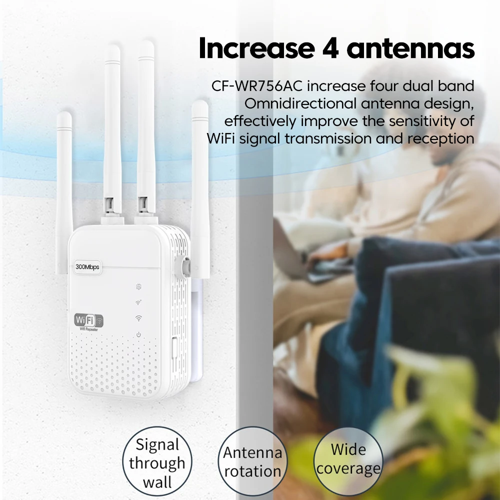 Repetidor WiFi inalámbrico de 300Mbps 802.11N amplificador extensor WiFi inalámbrico de largo alcance enrutador de señal 2,4G amplificador WIFI de doble banda - imagen 4
