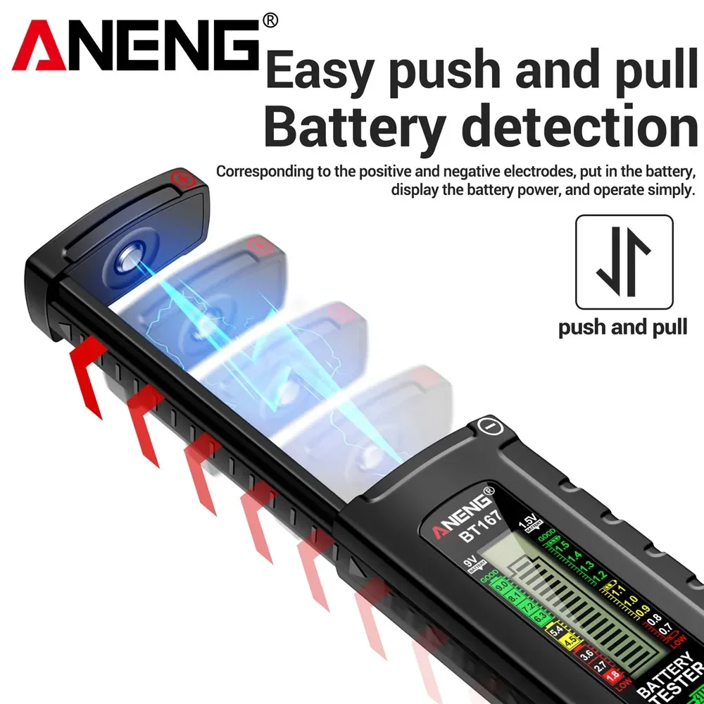 ANENG BT167 Detector de batería pantalla LCD C AA AAA D 9V 1,5 V probador de celda de botón Universal comprobador de prueba de voltios herramienta de diagnóstico de energía - imagen 5