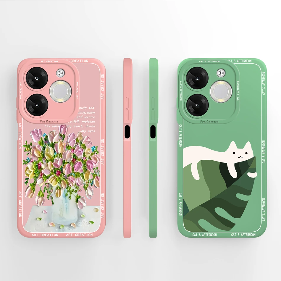 Exquisita funda para itel A80 A06 A50 A50C A05S, funda de teléfono con pintura al óleo, protección completa, funda trasera anticaída de silicona líquida suave - imagen 3