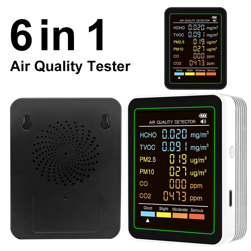 Medidor de calidad del aire 6 en 1, formaldehído en tiempo Real TVOC PM2.5 PM10, probador de CO de dióxido de carbono, Detector HCHO para oficina, escuela y Hotel - imagen 5