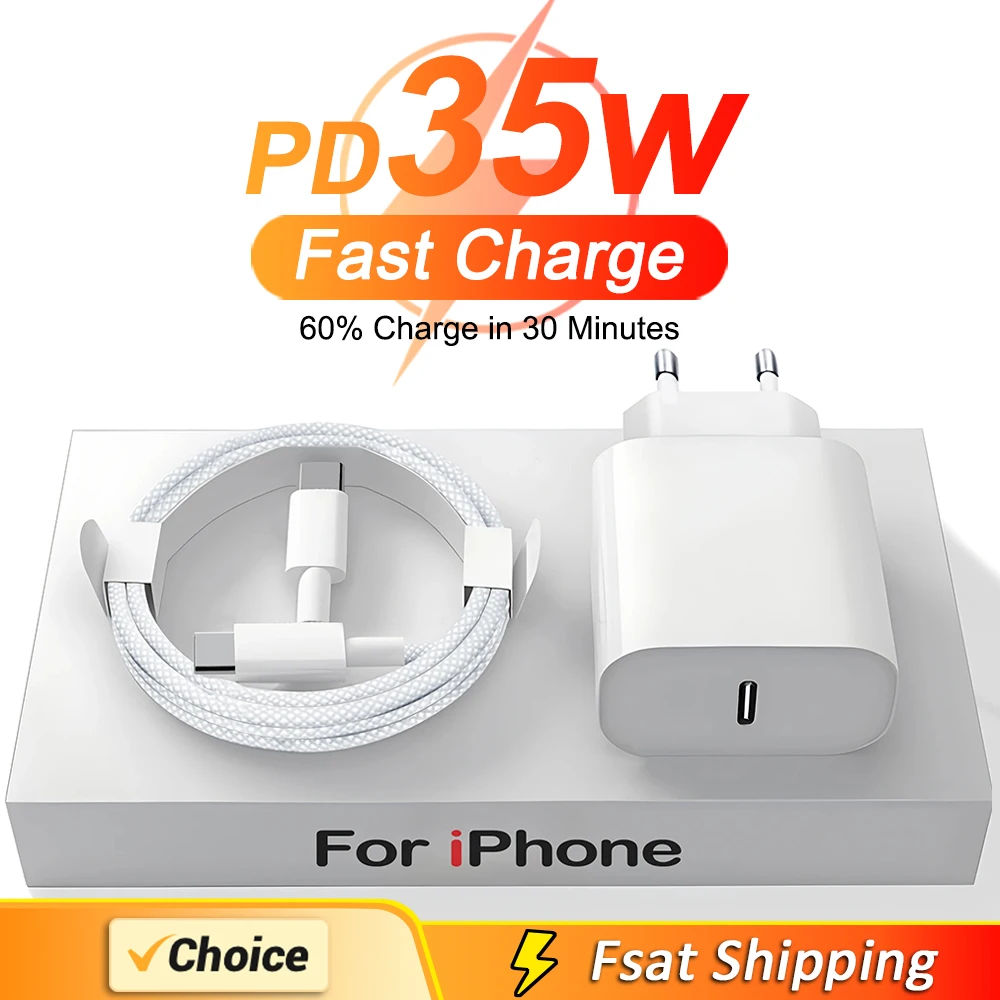 PD 35W carga rápida para iPhone cargador USB C para iPhone 15 Pro Max Plus Cable USB tipo C para Samsung Xiaomi accesorios de cargador