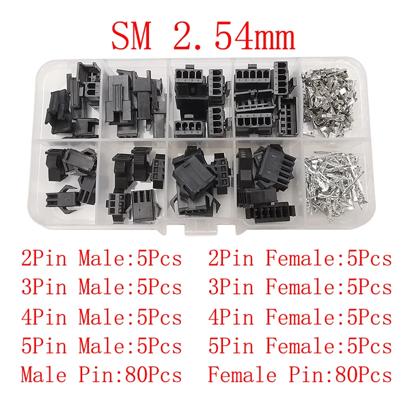 JST SM-conector de cable adaptador de Terminal de crimpado, conector macho y hembra de 5 pines, Pitch 2P 3P 4P, color negro, 200 unids/lote por caja - imagen 5