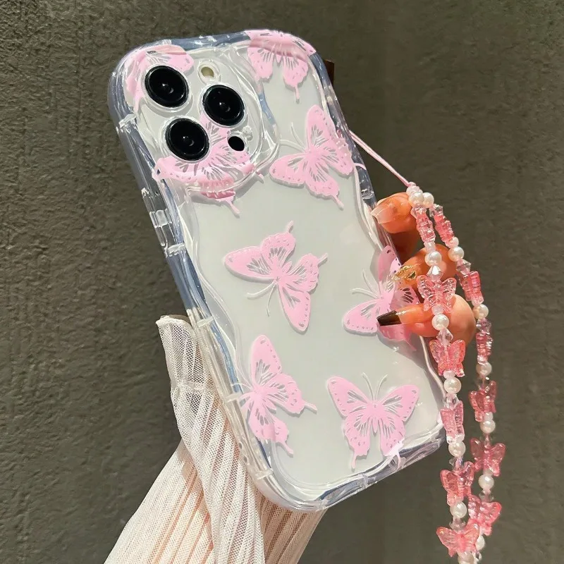 Funda de teléfono con diseño de mariposa para iPhone 17 Air 16 15 14 13 12 11 Pro Max 16E X XR XS Max 7 8 Plus, funda transparente con cordón - imagen 5