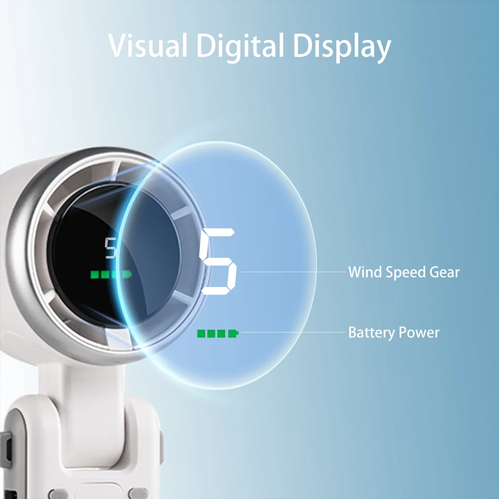 Ventilador de escritorio portátil, dispositivo Personal, recargable, con pantalla Digital LED, ajustable a 2024 °, 5 velocidades, novedad de 180 - imagen 5