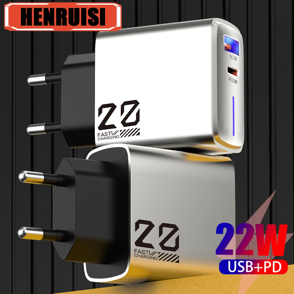 Cargador USB PD de 22W, puerto dual tipo C, carga rápida QC 3,0 para iPhone 15 14 13 Samsung Xiaomi 14, adaptador de cargador de teléfono portátil