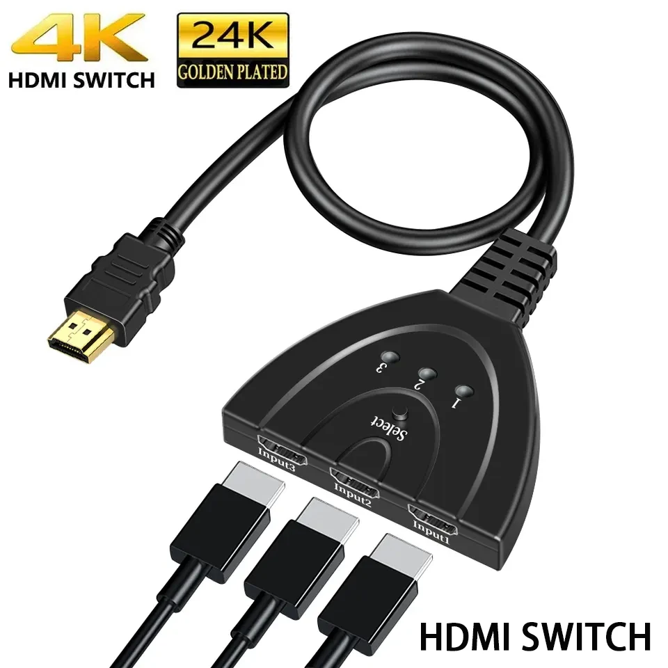 Conmutador de vídeo 3 en 1 para HDTV, divisor 4k, Mini Hub DE 3 puertos, 4K x 2K, indicador para DVD, 4k, HDTV, Xbox, PS3, PS4, adaptador con coleta - imagen 2