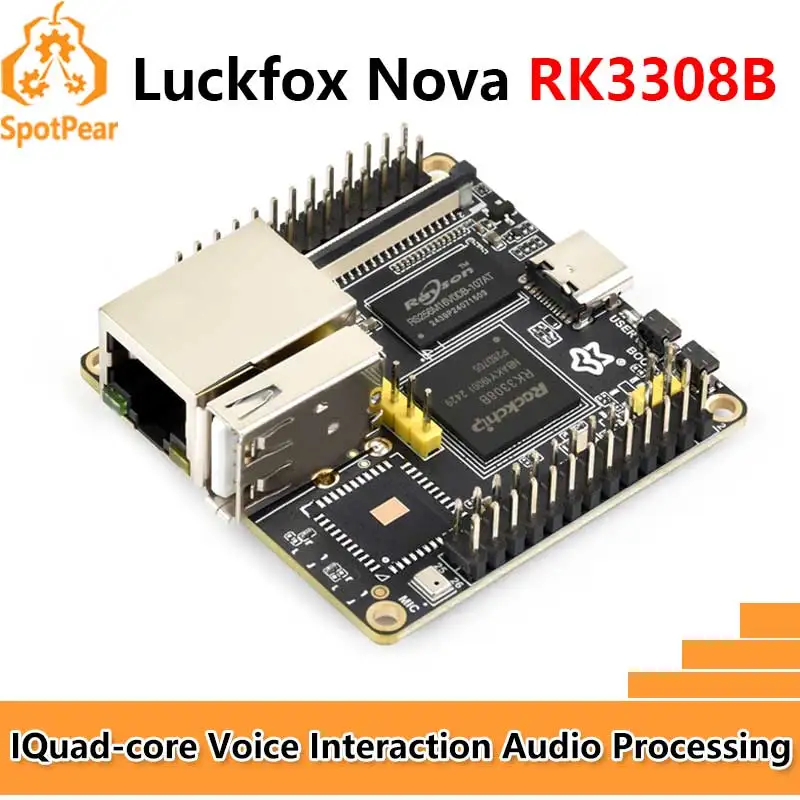 Luckfox Nova RK3308B EMMC-8GB integrado opción de micrófono WiFi/PoE con placa de desarrollo de puerto de Audio y pantalla