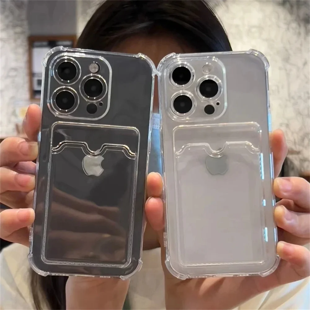 Para iPhone 16 Pro Max tarjetero tipo billetera funda transparente iphone 11 13 15 14 12 Pro Max Pro Plus XR 7 8 SE ranuras cubierta tarjeta pequeña - imagen 3