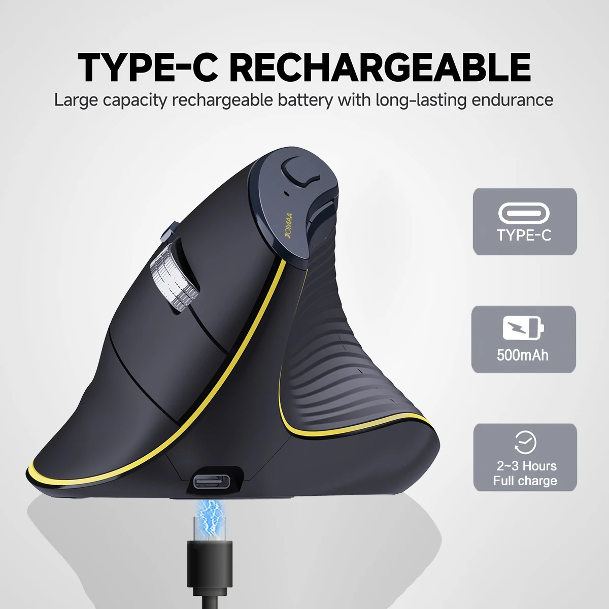 Jomaa Ratón ergonómico de mano derecha Disparo de muñeca reducido Ratón inalámbrico vertical Bluetooth con rodillo de velocidad para computadora portátil ipad - imagen 3