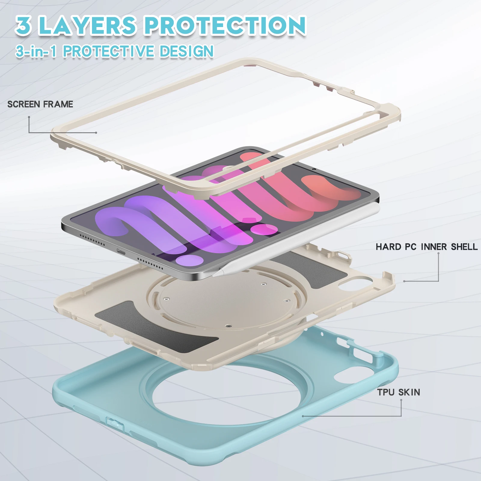 Funda para iPad Mini 7 A17 Pro 2024 Mini 7 2021 8,3 "A2993 A2995 A2996 A2567 A2568 A2569 360 soporte giratorio armadura cubierta a prueba de golpes - imagen 2