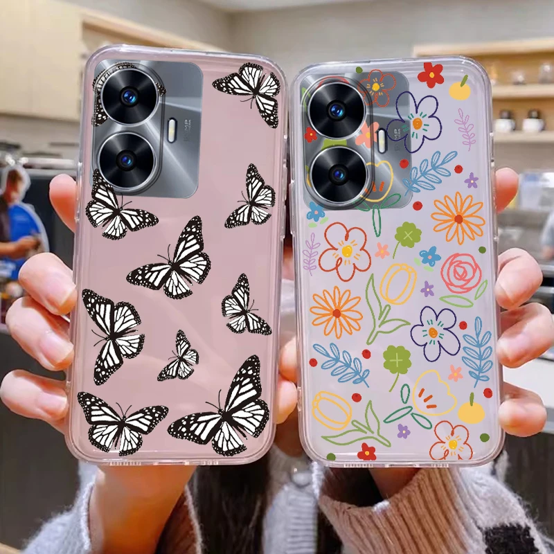 Funda transparente para Realme C55 4G, Funda trasera con dibujos de flores, Funda suave de TPU a prueba de golpes para Realme C55 C 55, carcasa de mariposa - imagen 2