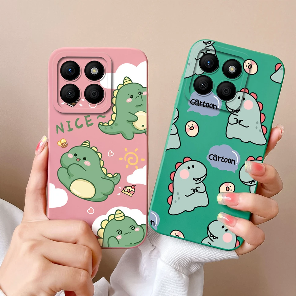 Funda protectora de silicona líquida para Honor X8b, carcasa cuadrada con diseño de girasol, dinosaurio bonito, parachoques - imagen 3