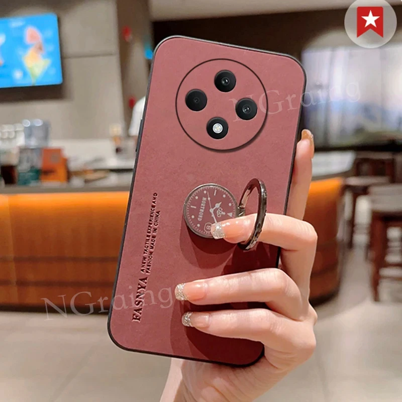 Funda para OPPO Reno 12F, soporte de anillo de cuero de lujo, cubierta de protección de cámara para OPPO Reno 12F, parachoques a prueba de golpes - imagen 2