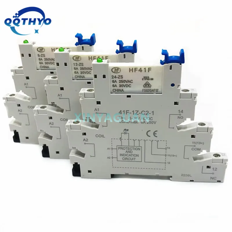 10 Uds 41F-1Z-C2-1 HF41F 5-ZS 12-ZS 24-ZS 5V 12V 24V ZS ZST 230V 6A 1CO relé delgado/SSR montaje en casquillo de tornillo con relé de oblea LED - imagen 4
