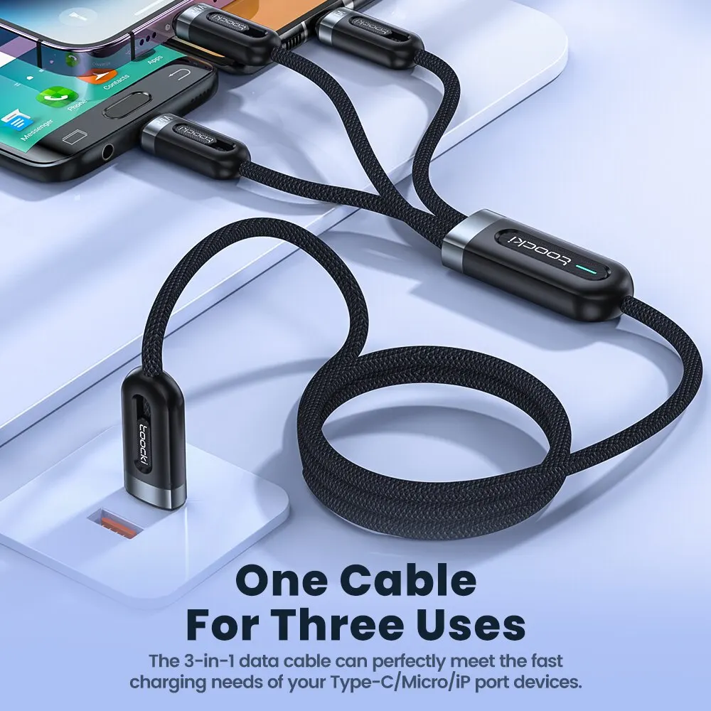 Toocki 6A 3 en 1 Cable de carga rápida USB tipo C tipo C Cable de teléfono móvil para iPhone X Xiaomi Oneplus Realme Poco USB Micro Cables - imagen 2