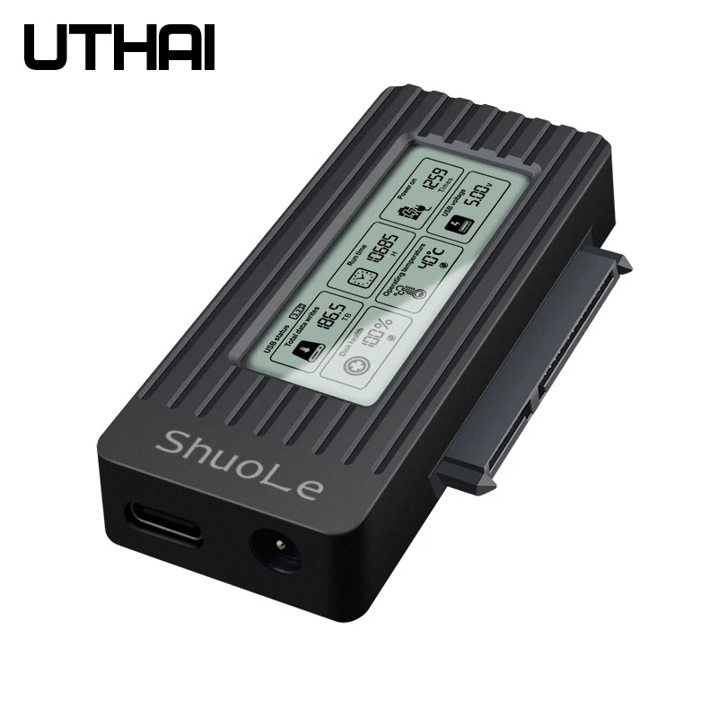 Caja de disco duro UTHAI USB 3,1, adaptador de disco duro de 2,5/3,5 pulgadas, pantalla Digital inteligente, Cable de unidad fácil con fuente de alimentación